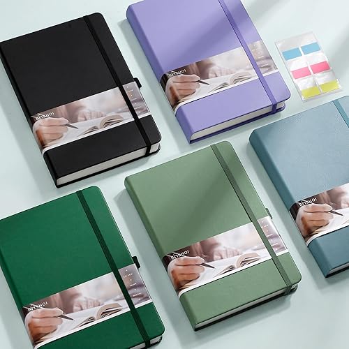 Miniatura 7 de EMSHOI Cuaderno A5 con rayas universitarias, 400 páginas (200 hojas), espacio de 0.27 pulgadas y cubierta de cuero vegano para el trabajo