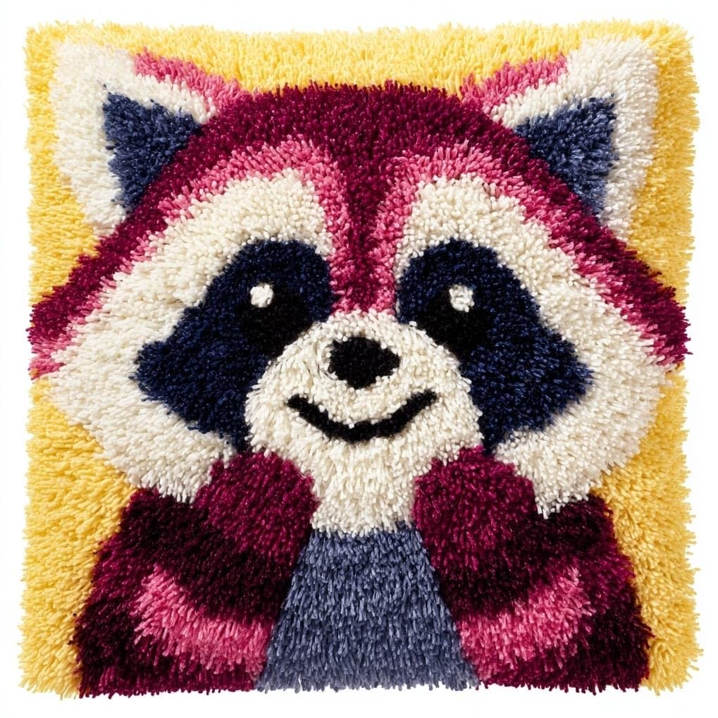 AxiangziK DIY Latch Hook Kits 43x43cm,Smiling Raccoon
