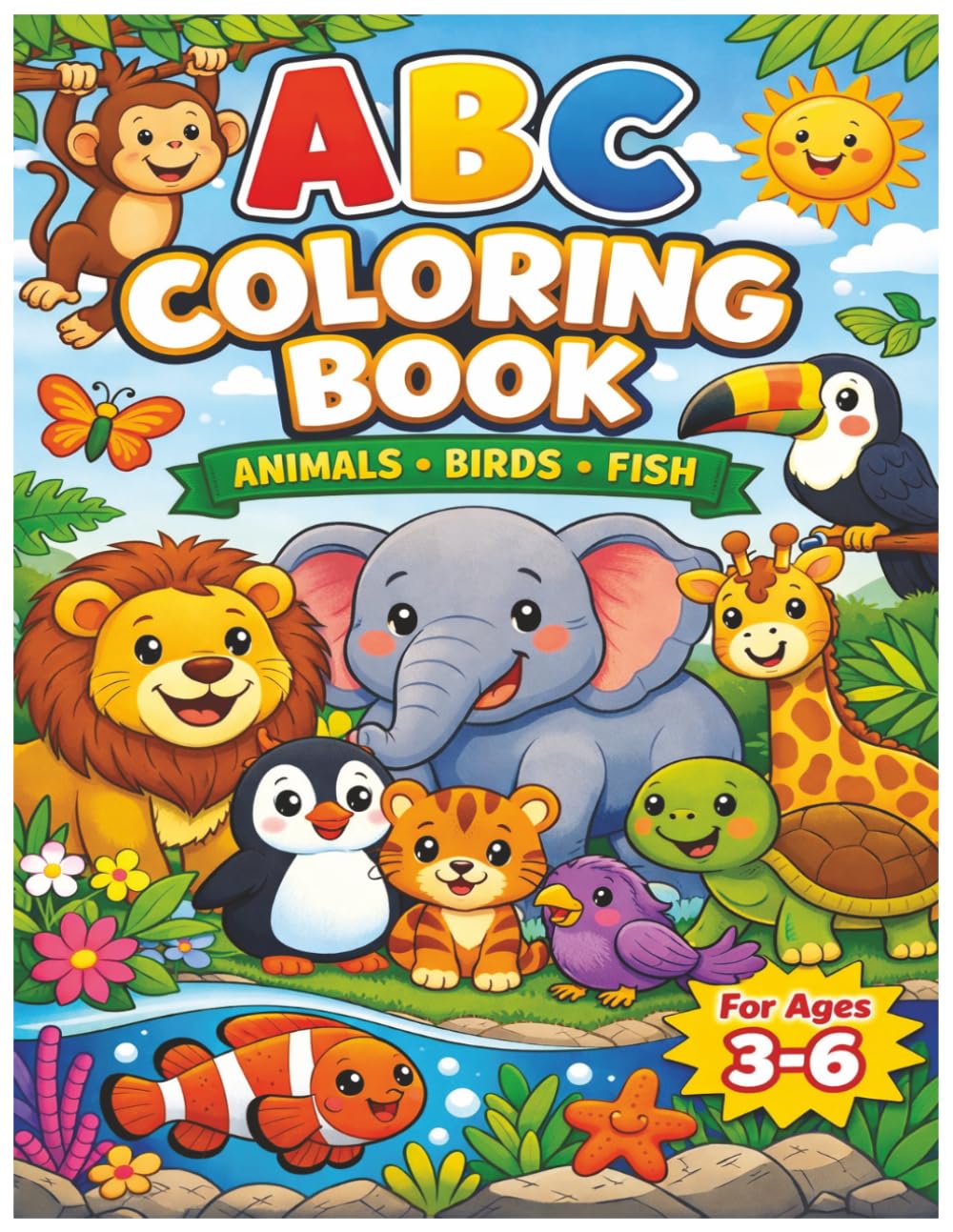 ABC Animal Coloring Book Animals, Birds & Fish For Ages 3-6: Learn Alphabet with Cute Animals, Birds & Fish | Preschool Learning Coloring Book