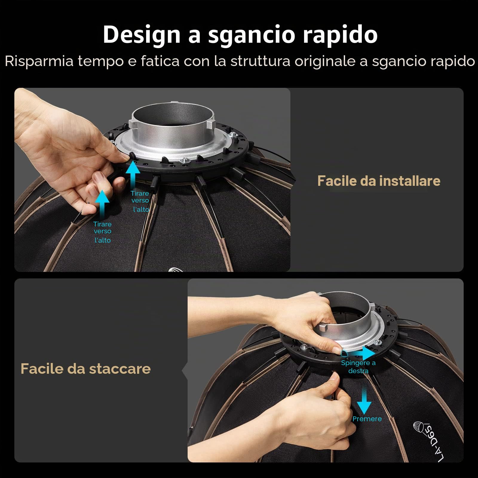 SMALLRIG Softbox Parabolico 65cm LA-D65 Softbox a Sgancio Rapido per Luci COB Bowens Mount - 4157