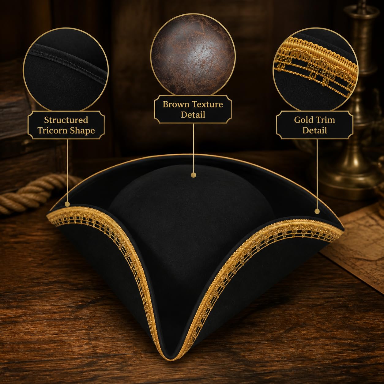 HOMELEX Cappello da pirata per donne e uomini, tricorno coloniale per Halloween, accessorio per costume da guerra rivoluzionaria