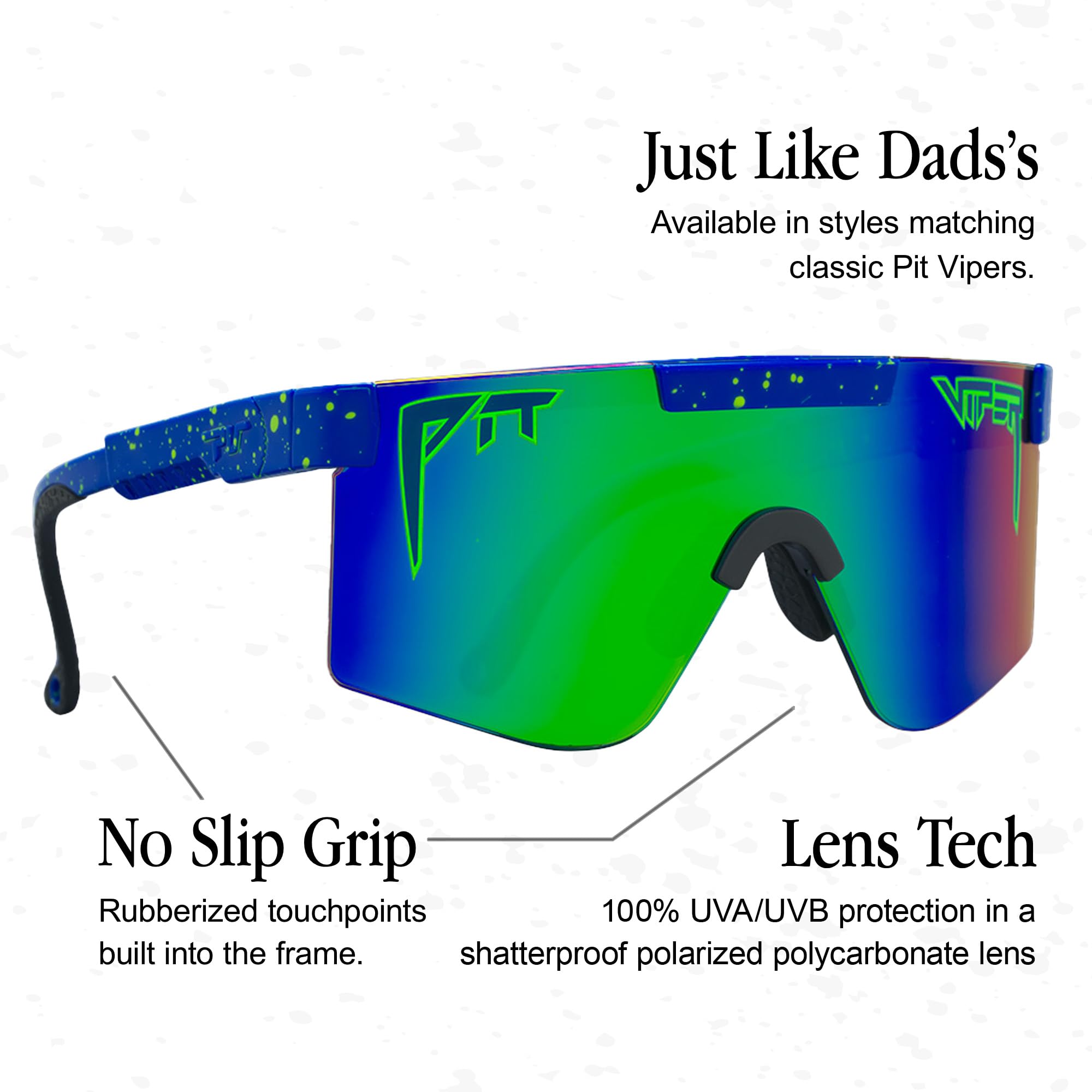 Pit Viper Sonnenbrille für Kinder im Alter von 3–8 Jahren, polarisierte Gläser, unzerstörbarer Rahmen, rutschfester Griff, Mikrofaser-Tasche