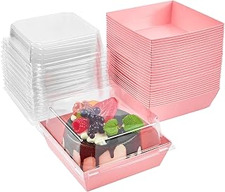 50 Pack Paper Charcuterie Boxes with Clear Lids, 4 Inches Pink Cookie Boxes Dessert Boxes Disposable Food Containers for Sandwich, Cake Slice, Cupcake, Chocolate Covered Strawberry