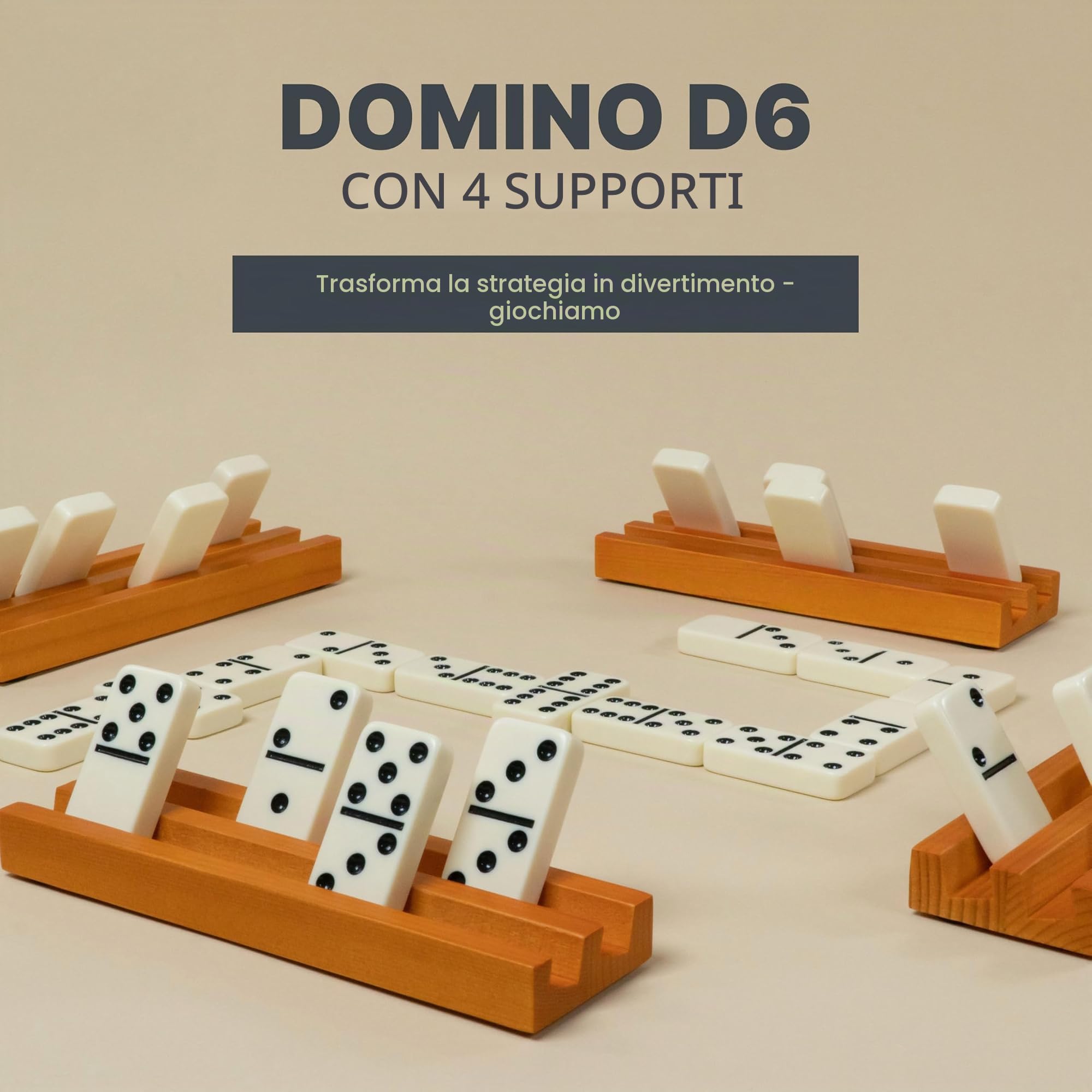 Queensell Domino Set per Adulti con 4 Rastrelliere in Legno