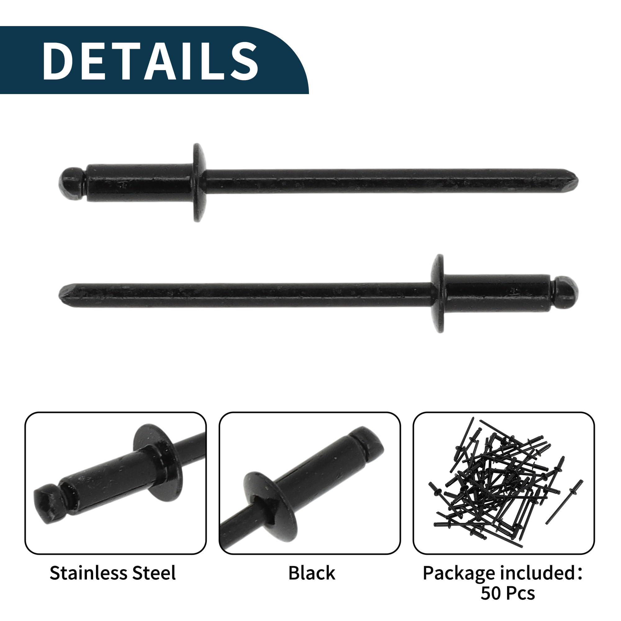 TUCKBOLD Dome Head Large Flange Blind Rivets Black 50 Pcs 3mm Grip Diameter 8mm Grip Length 6mm Flange Diameter Stainless Steel - Image 4