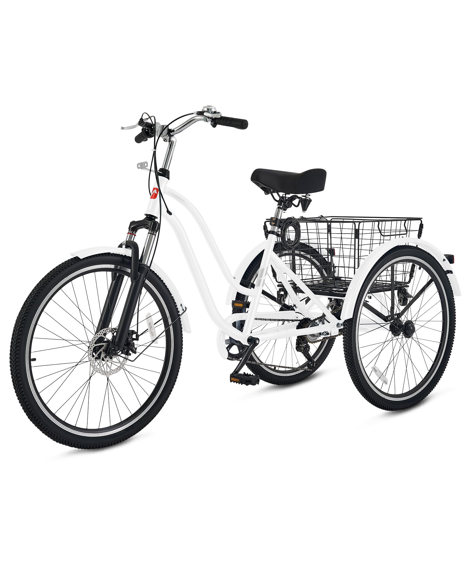 VIRIBUS Tricycle for Adults with Front Suspension, 7 Speed Adult Tricycles for Women Men Seniors with Removable Wheeled Basket, 3 Wheel Bikes for