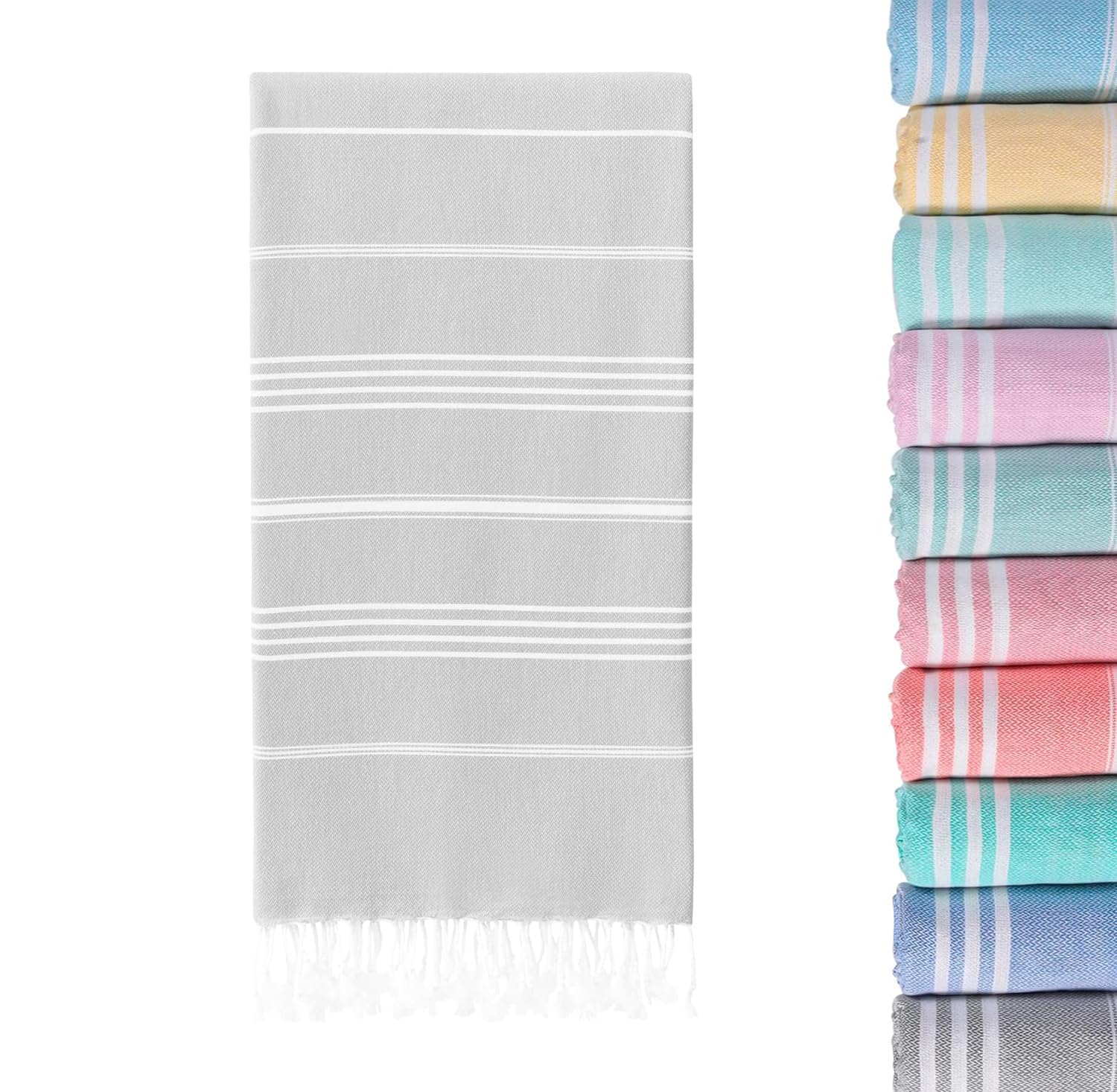 quxup Turkish Beach Towel Oversized 38x71“,Cotton Sand Free Quick Dry Extra Large Light Travel Towel for Adults Beach Accessories Gifts (Light Grey)