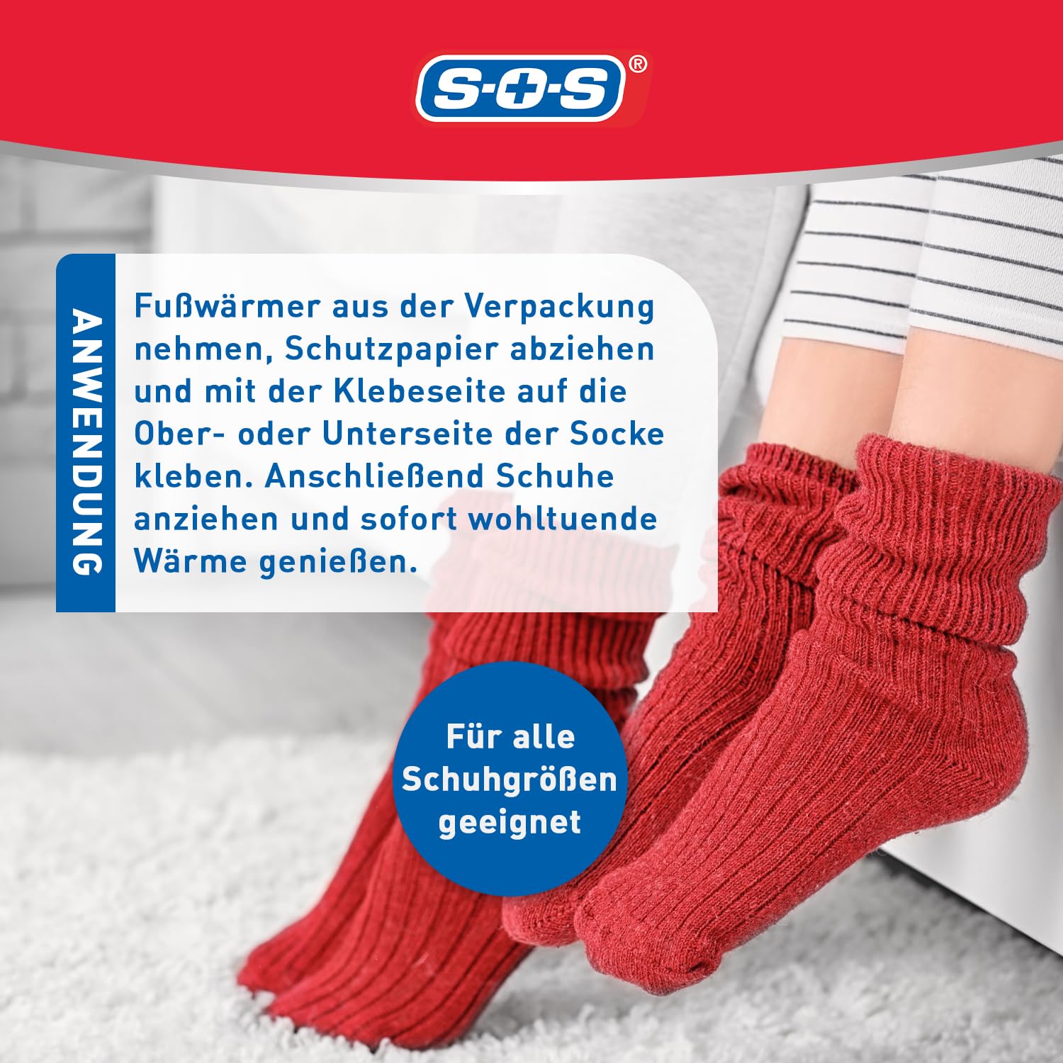 SOS Zehen-Fußwärmer – Wärmepads für bis zu 12 Stunden Wärme – für alle Schuhgrößen – haftet zuverlässig auf der Socke – ideal für Spaziergänge, Wintersport & kalte Tage