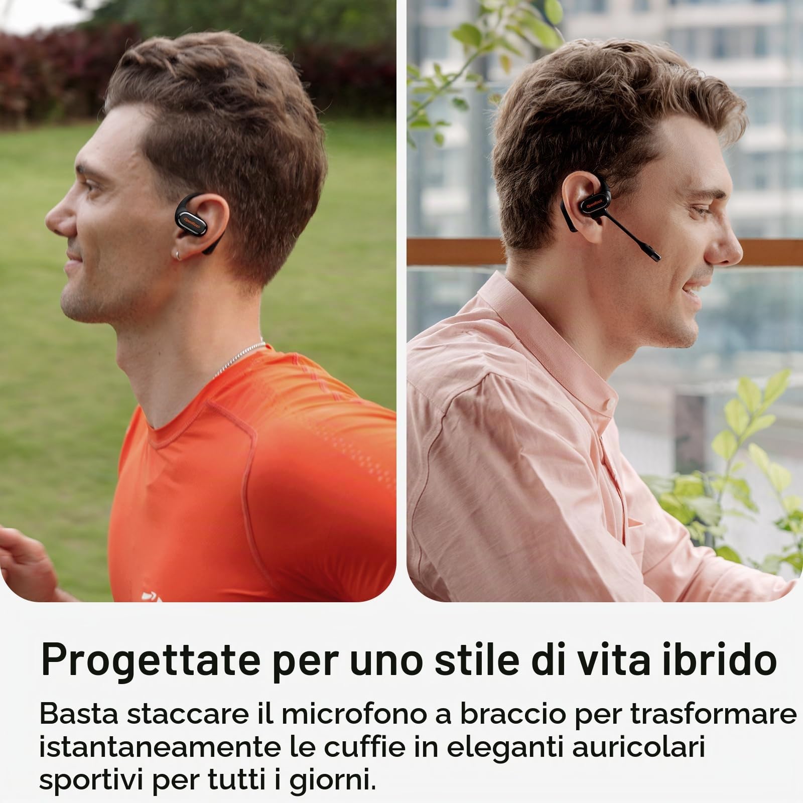 Link 20 Cuffe Bluetooth Aperto Ear con Microfono Boom Rimovibile 5 Mik Cancellazione del Rumore durante le Chiamate, Batteria 52 Ore Impemeabile lPX7, Cufne Senza Fili per Lavoro, Call
