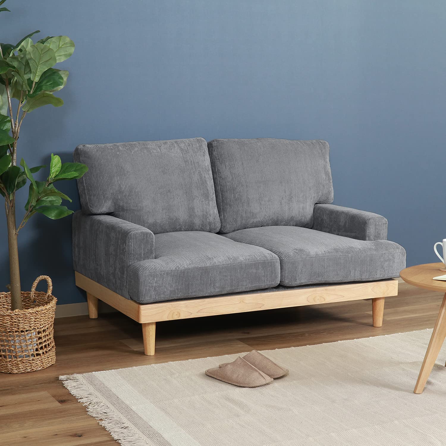 Amazon｜不二貿易 ソファ 2人掛け 幅129㎝ グレー 肘付き コーデュロイ