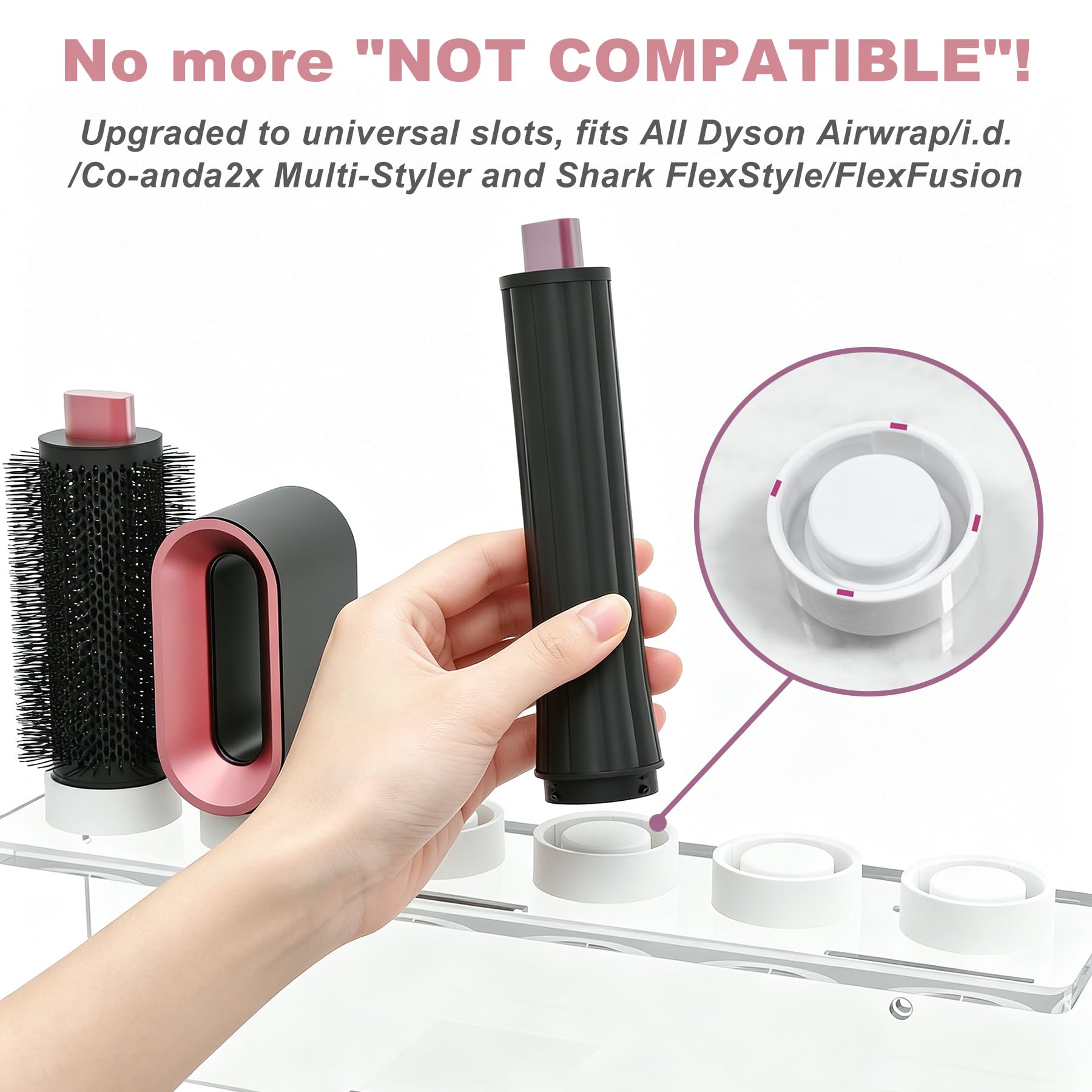 Affogato Soporte de pared compatible con todos los accesorios Dyson Airwrap Styler, organizador de almacenamiento acrílico mejorado de 6 agujeros para baño
