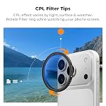 K&F CONCEPT FA301 CPL Polarizing Filter Compatible with iPhone 17 16 15 14 Pro Max & Pro, 9.5g Ultra-Lightweight Polarizing Filter with Snap-on Deco Mount, AGC Glass 28-Layer Nano Coating Anti-Glare | 9.5g Ultra-Lightweight Polarizing Filter with Sna