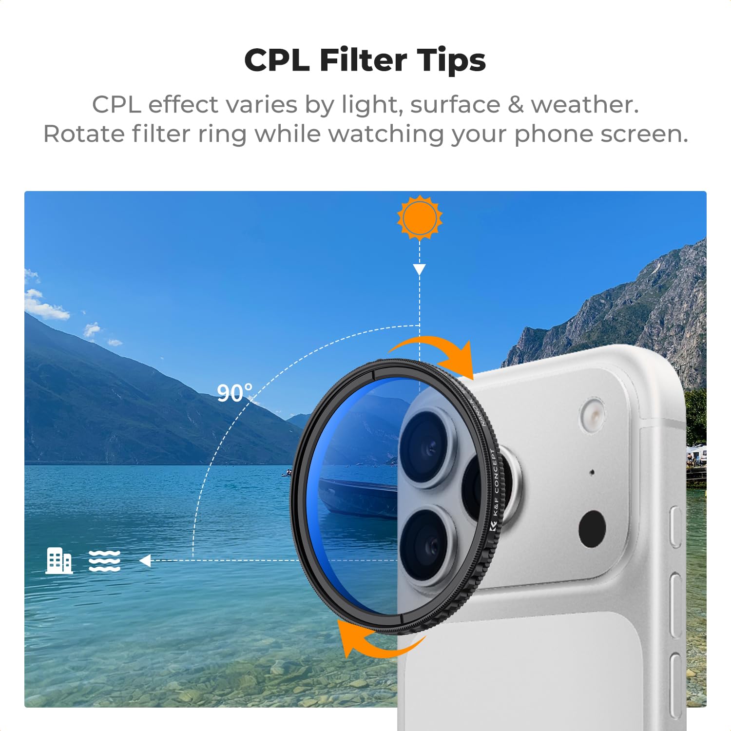 K&F CONCEPT FA301 Snap-On Filtro CPL per iPhone 17 Pro Max/17 Pro, Ultraleggero 9,5g Filtro Polarizzante CPL con Supporto Snap-on Deco, Vetro AGC 28 Strati Rivestiti Antiriflesso, Argento