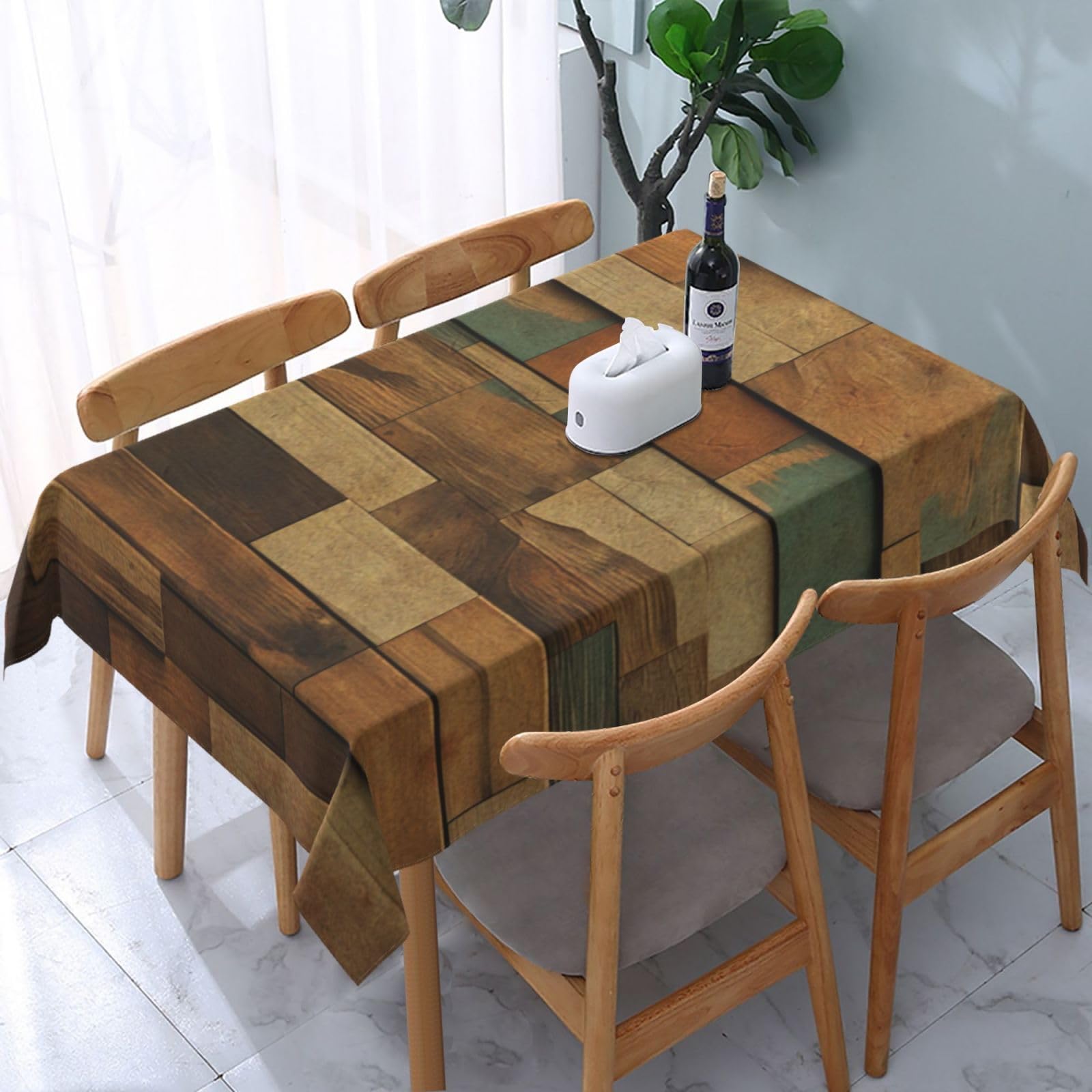 FJQWKLF Brown Wood Rectangle Tablecloth Rustic Wooden Grain Table Cloth Western Cowboy Barn Themed Rectangular Tablecloth Vintage Farmhouse Table Cover for Dining Kitchen Party 54 x 72 Inch
