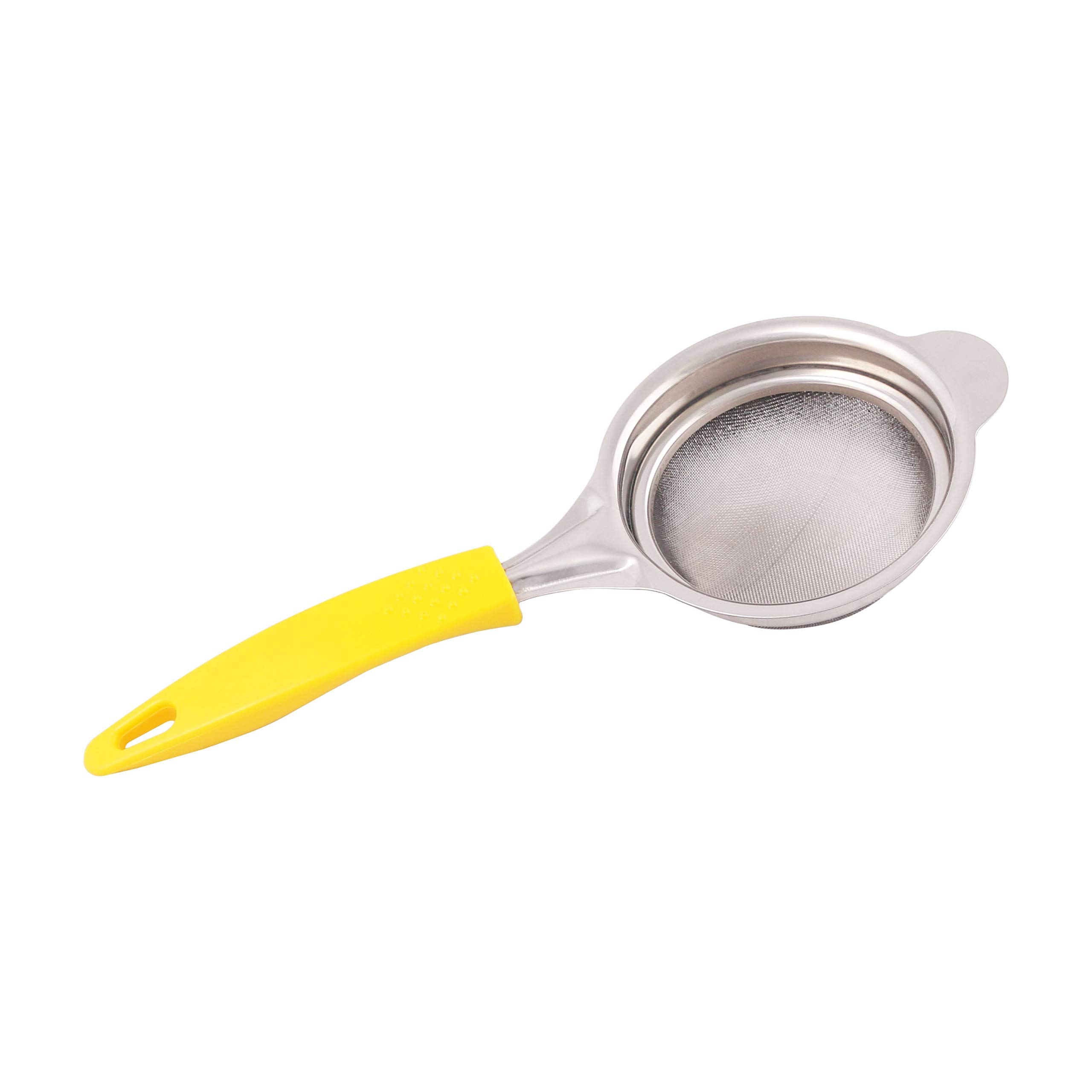 Classy Touch Fine Mesh Stainless Steel Tea Strainer with Non Slip Handle Ideal Size for Straining Teas and Cocktails or Sifting Flour, Sugar, Spices, and Herbs - 26 cm (Yellow-Large)