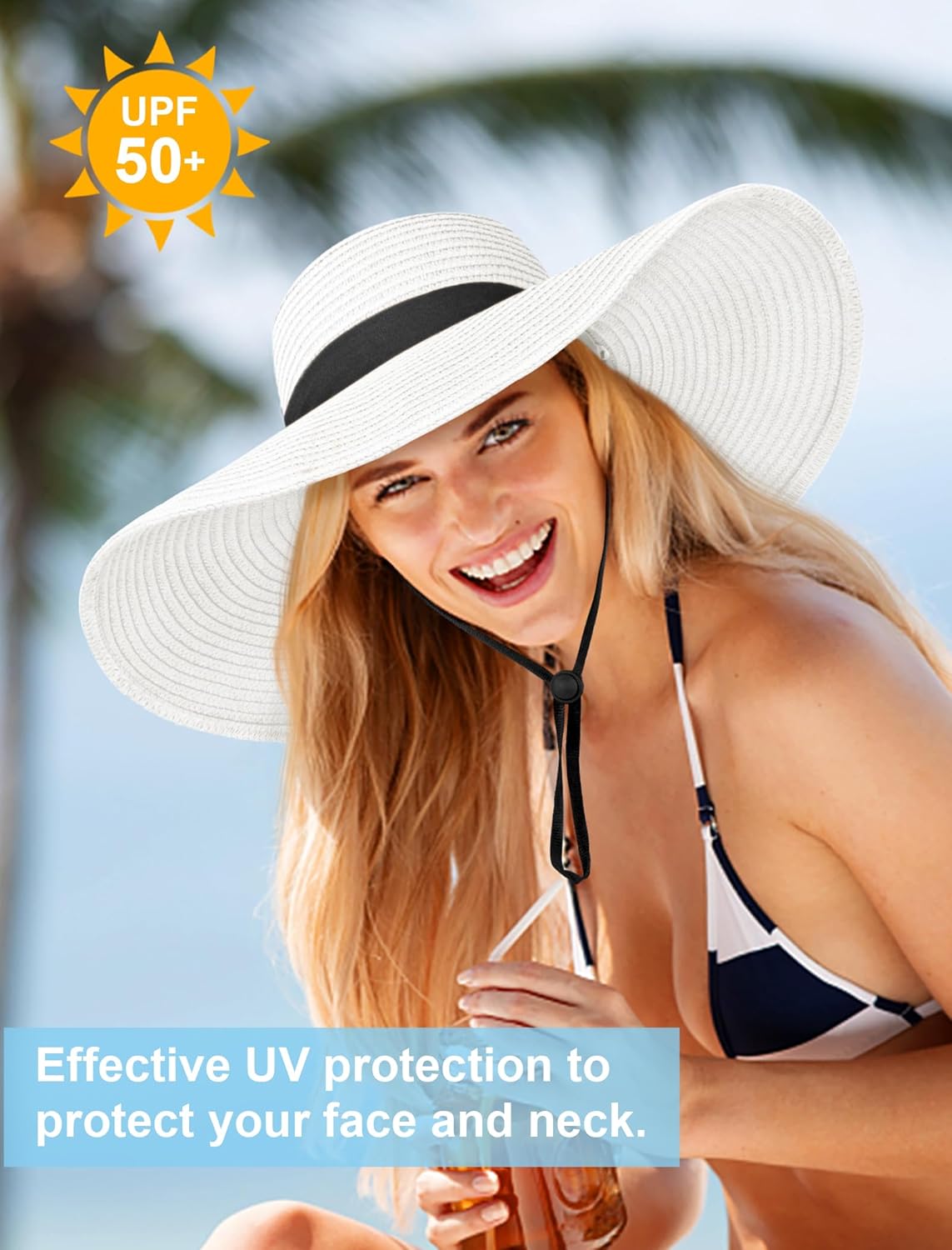 Senker Fashion Sun Hats for Women Oversize Wide Brim Straw Beach Hat Floppy Foldable Roll-Up Summer Vacation UPF 50+ - Image 5