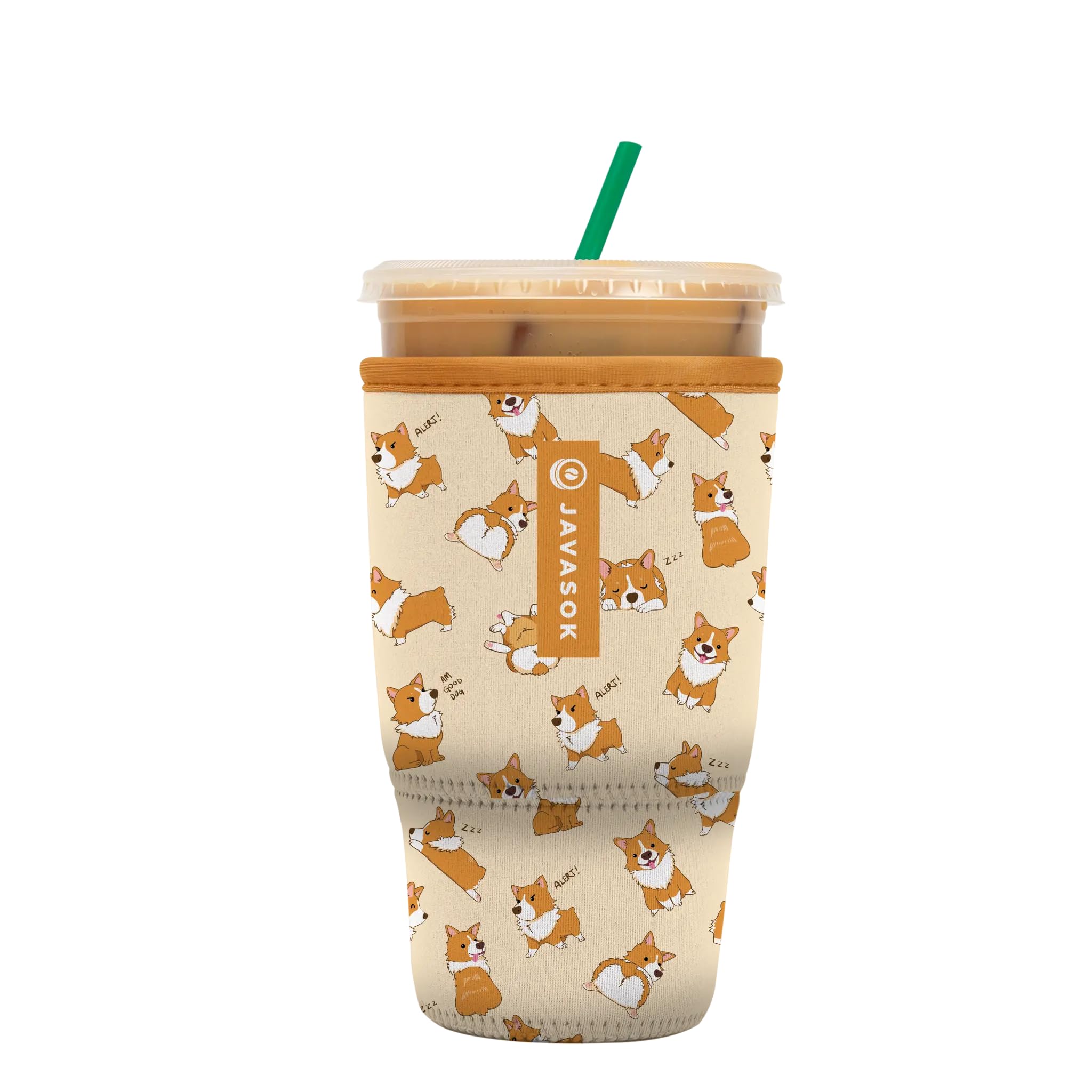 Sok It JavaSok Iced Coffee &amp; Cold Soda Insulated Neoprene Cup Sleeve (Too Corgi to Function, Large: 30-32oz)