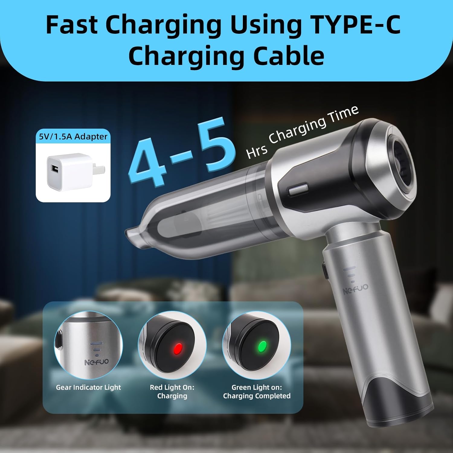 Handheld Car Vacuum Cleaner, 22000Pa High Power Hand Held Vacuum Cordless, 9-in-1 Car Vacuum Portable Cordless, 120W Handheld Vacuum with Multi-Nozzles for Auto, Home, Office, Pet - Image 5