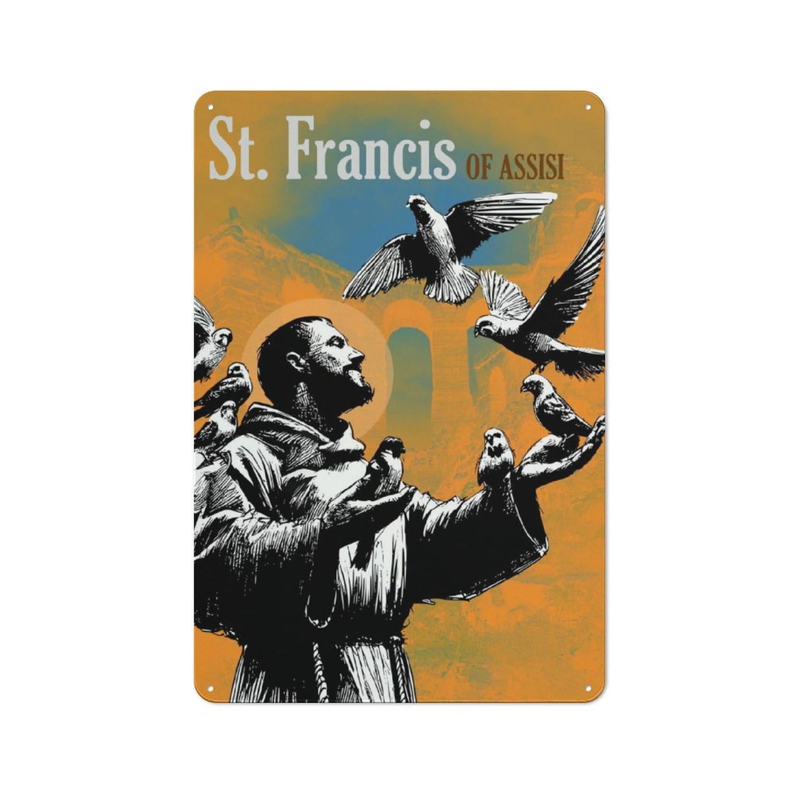 Junmoney St Francis Catholic Saint Vintage Tin Wall Plaque 30X20cm For Workshop Wall, A Decorative Christmas Gift For Makers And Diy Enthusiasts