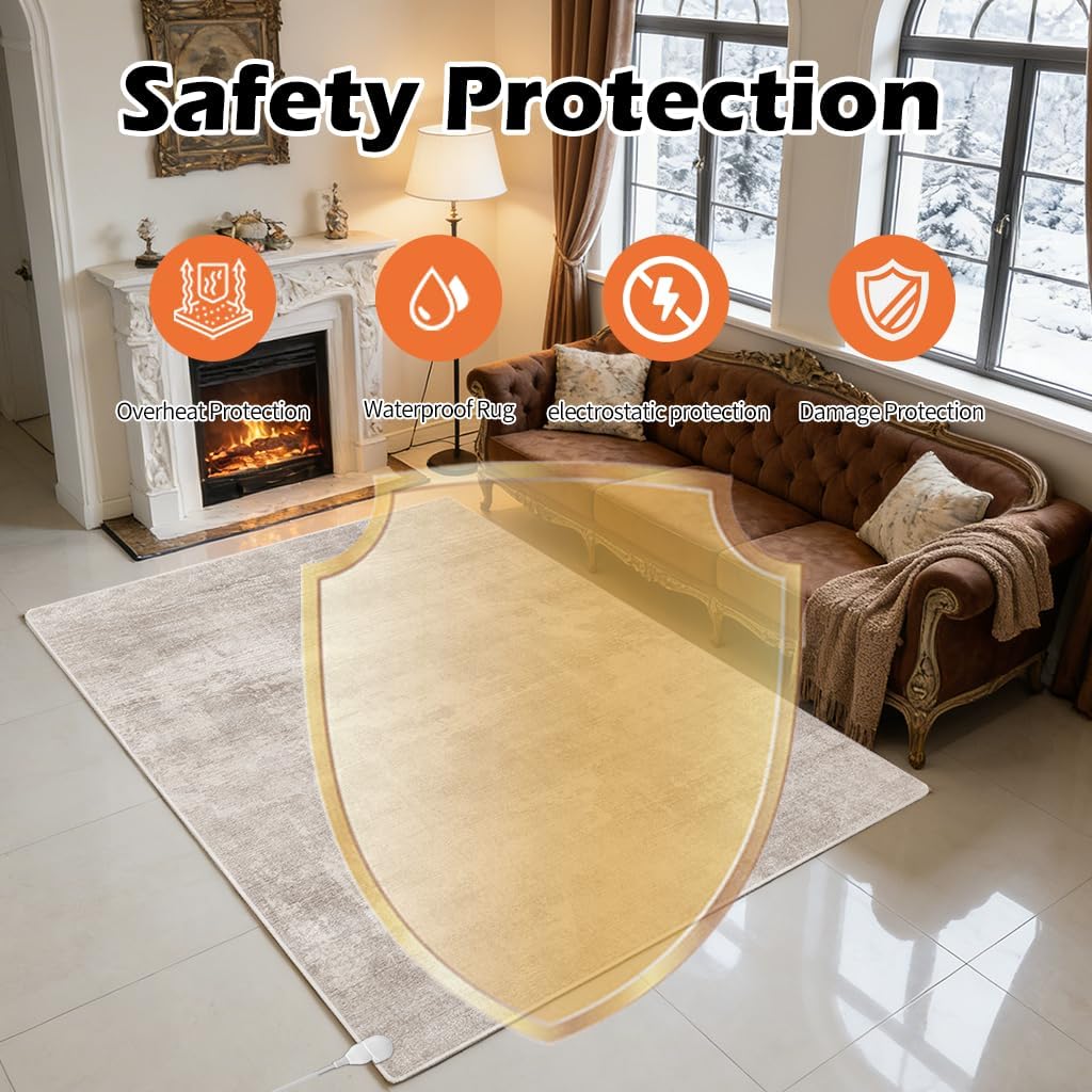 Graphene Electric Heating Carpet Soft Plush Heated Area Rug Heater Floor Mat with Timer Fast Warm Up for Home Office Study Playroom 120V 1000W 4.6x6.6Ft WS - Image 3