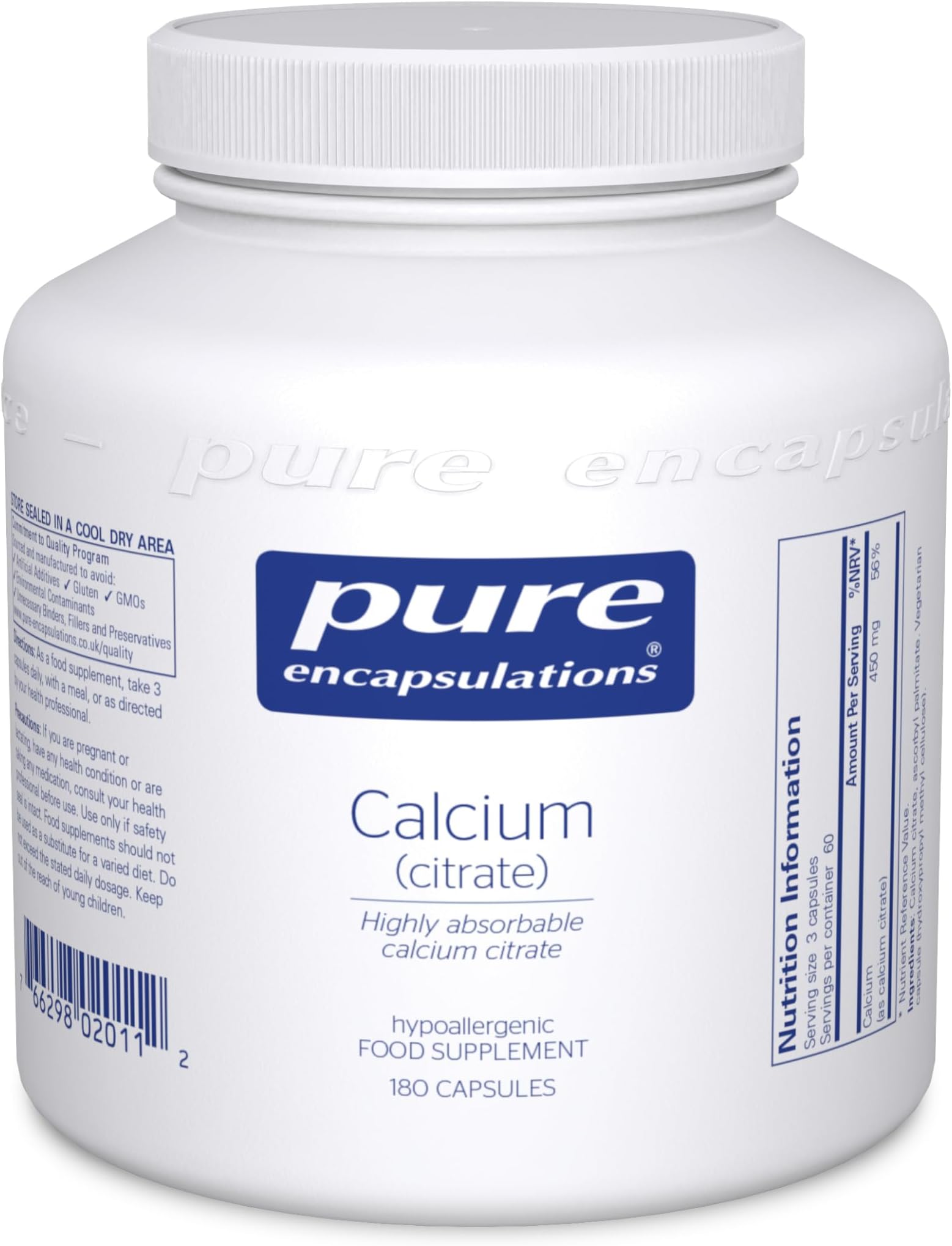 Pure Encapsulations Calcium (Citrate) - Highly Absorbable Calcium Citrate Supplement - for Bones and Teeth - 180 Capsules