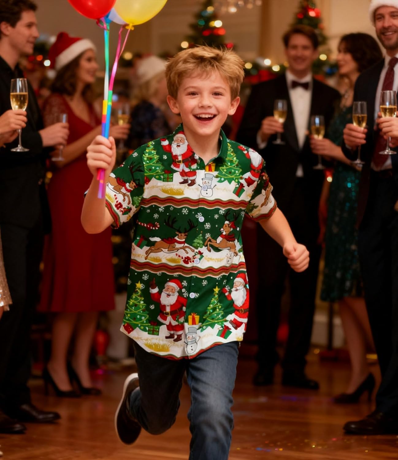 UNICOMIDEA Boys Christmas Shirts Size 6-12 Years Santa Claus Print Kids Hawaiian Button Down Shirt Short Sleeves - Image 4