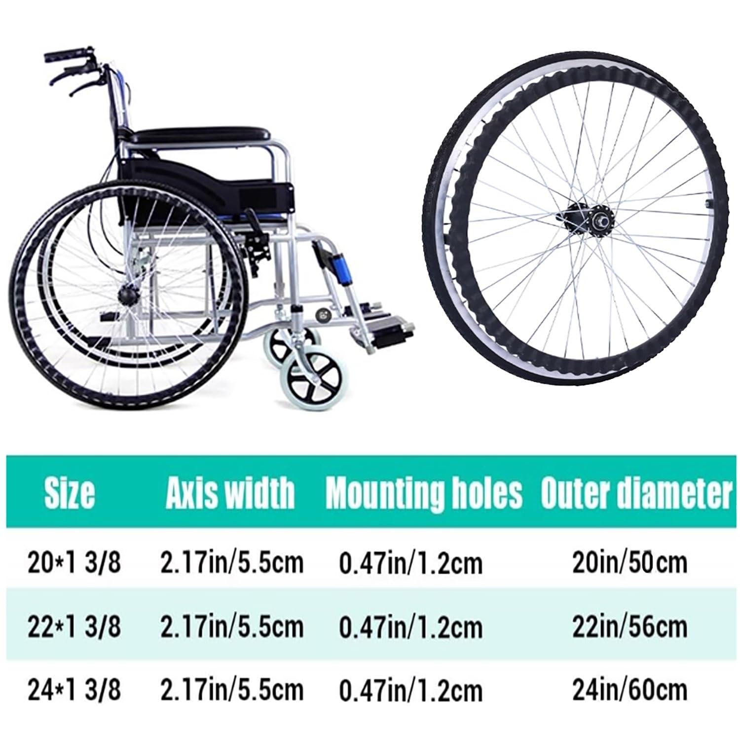Hinterräder für Rollstuhl, 24 Zoll Verschleißfester Nicht-pneumatisch Solide Räder, Ersatzrad für Gehhilfen, Ersatz Reifen Zubehör für Rollstühle(Gray,22in-1PCS)