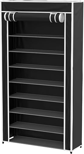 Lavish Home Zapatero de 9 niveles con cubierta para polvo y marco de metal, organizador vertical independiente de almacenamiento de calzado (negro)