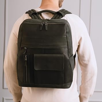 VELEZ Black Top Grain Leather Backpack + Garment Bag For Men