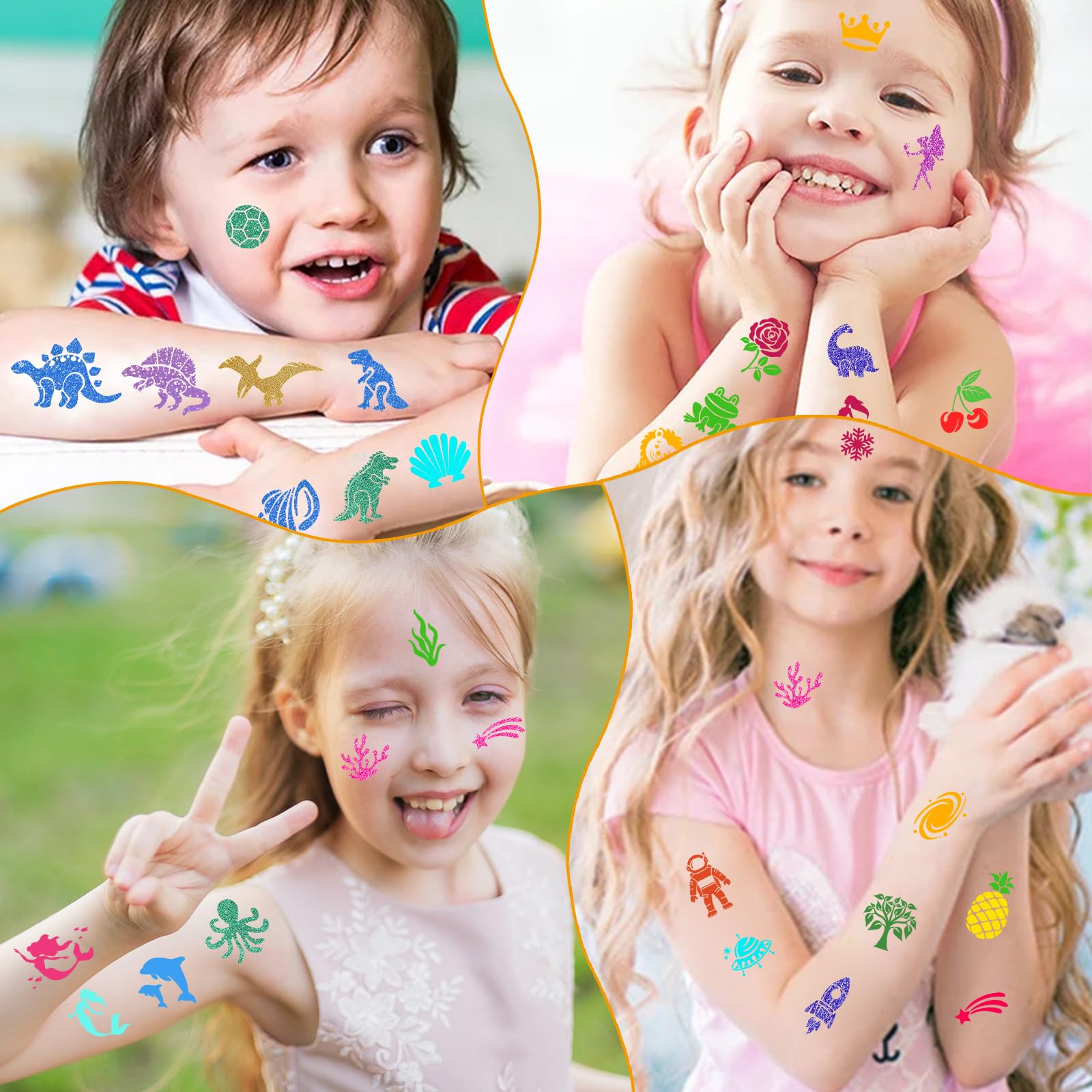 HOWAF 6 Rotuladores Tatuajes Temporales Niños, Rotuladores Purpurina Tatuajes Niños y 110 Plantillas de Tatuaje para Niña Niño Fiesta Navidad Halloween Cumpleaños Regalo Niña 4 5 6 7 8 9 10 años