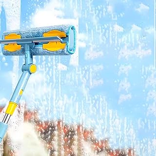 Window Cleaning Pole Kits for Household, 2 In1 Design Rotatable Window Washing Equipment Squeegee Window Cleaner, with Reusable & Washable Pad, for Shower Glass Door Car Windshield