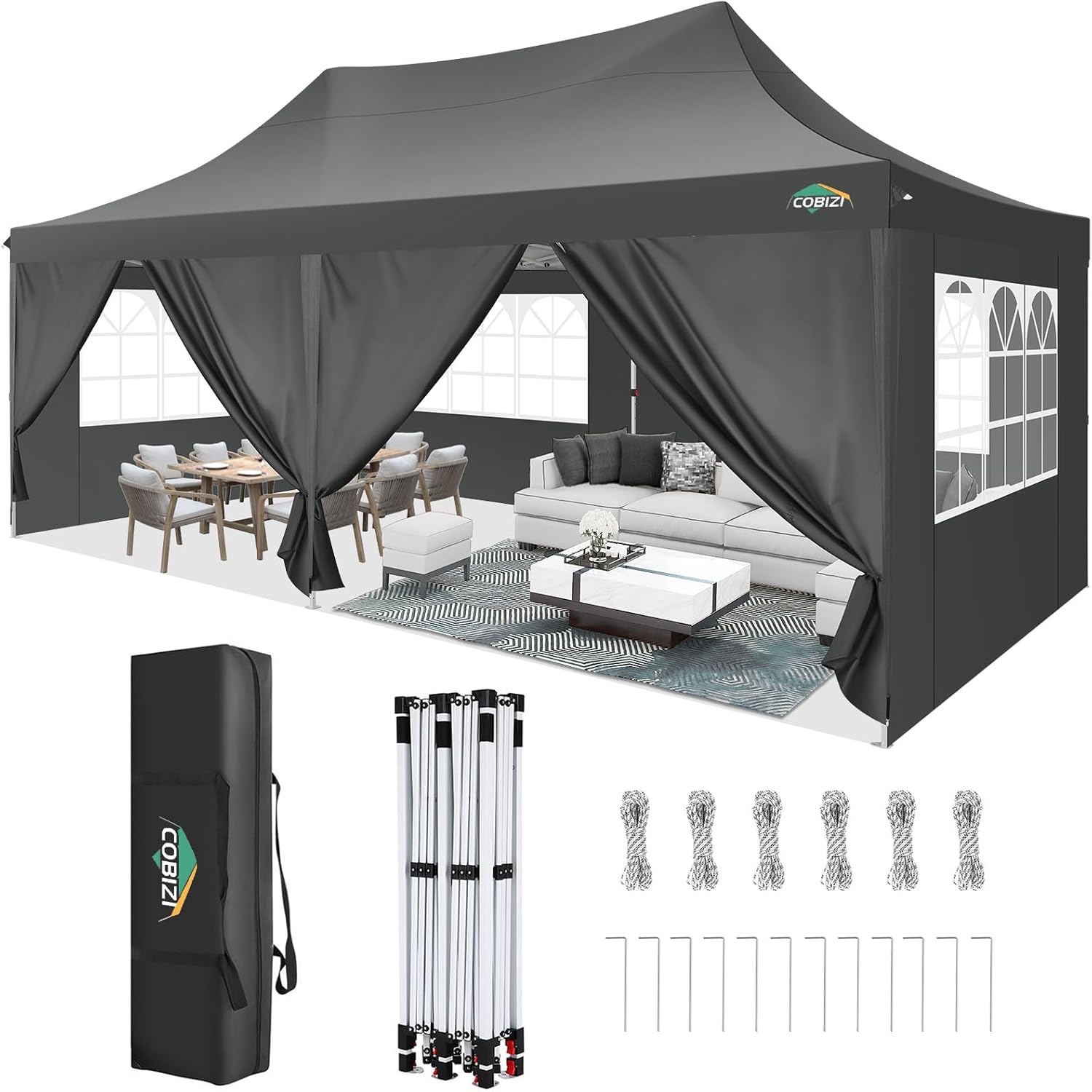 COBIZI 10x20 Pop Up Canopy with 6 Sidewall, Commercial Canopy Tent for Parties, UPF 50+ Waterproof Outdoor Gazebo for Events with Carry Bag, 3 Height Adjustable, Gray COBIZI 10x20 Pop Up Canopy with 6 Sidewall, Commercial Canopy Tent for Parties, UPF 50+ Waterproof Outdoor Gazebo for Events with Carry Bag, 3 Height Adjustable, Gray