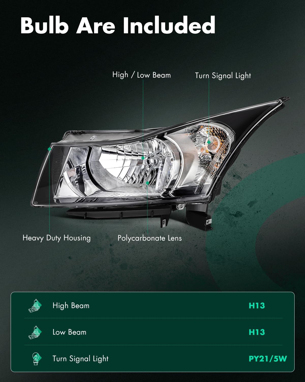 SCITOO Headlights for 2011-2015 for Chevrolet Cruze 2016 for Chevrolet Cruze Limited Pair Headlights Assembly Black Housing A02HA01041