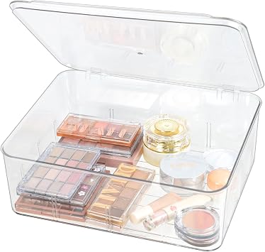 ZEXALOR Clear Storage Container Drawer Organzier Dividers,Removable Divided Plastic Storage Bin with Lid, Storage Organizer for Scarves Ties Bras,Clear Dresser Organizers Large-No Grids