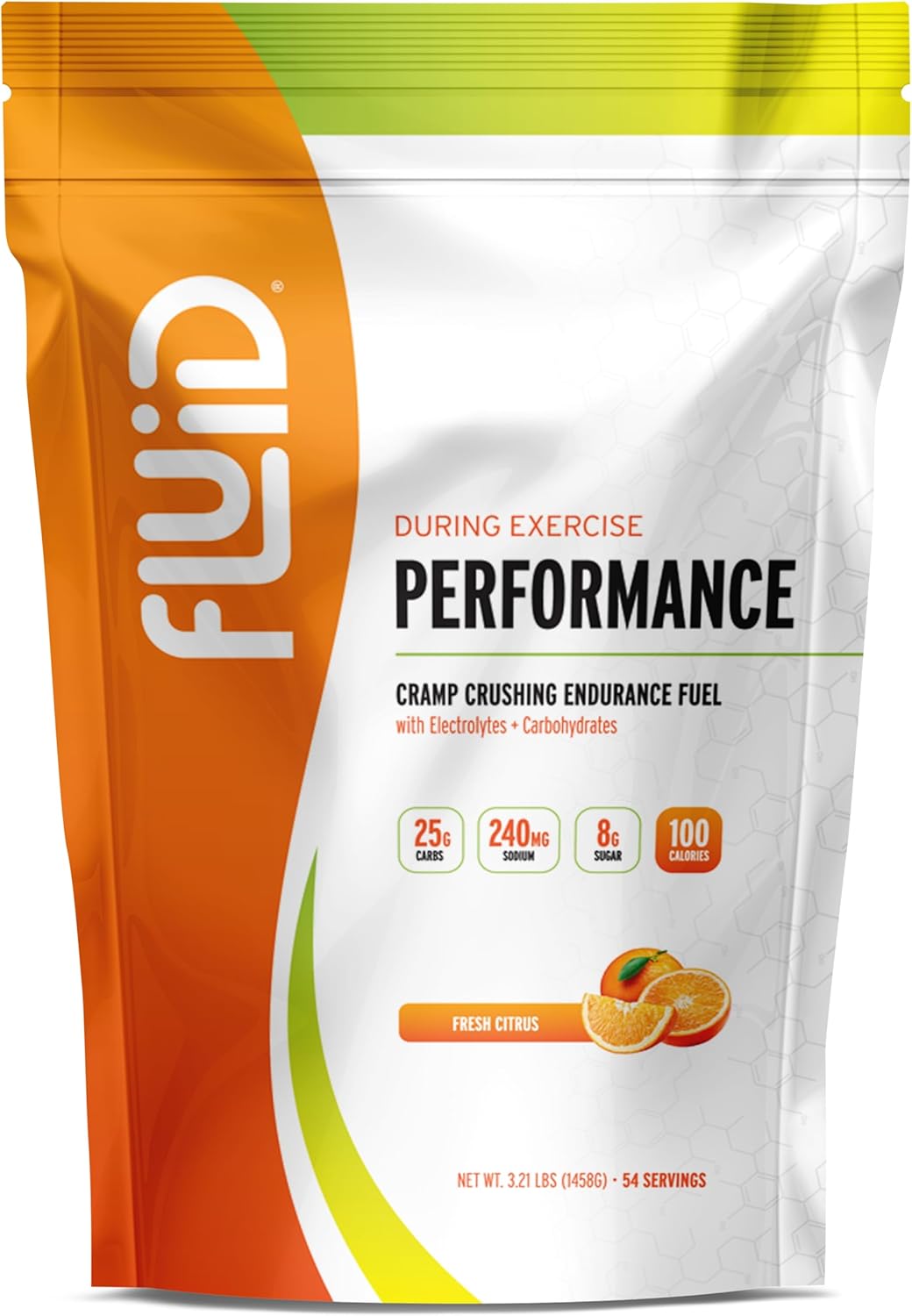 Fluid Performance - Low Sugar Endurance Fuel Sports Drink Mix with Electrolytes, All Natural Ingredients, Gluten-Free for Before or During Exercise (Fresh Citrus, 54 Serving)