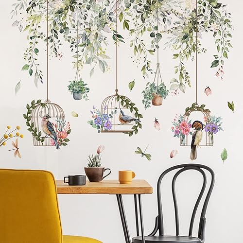 Miniatura 10 de Runtoo Calcomanías de pared de hojas de plantas verdes, calcomanías de pared para dormitorio, sala de estar, decoración artística de pared