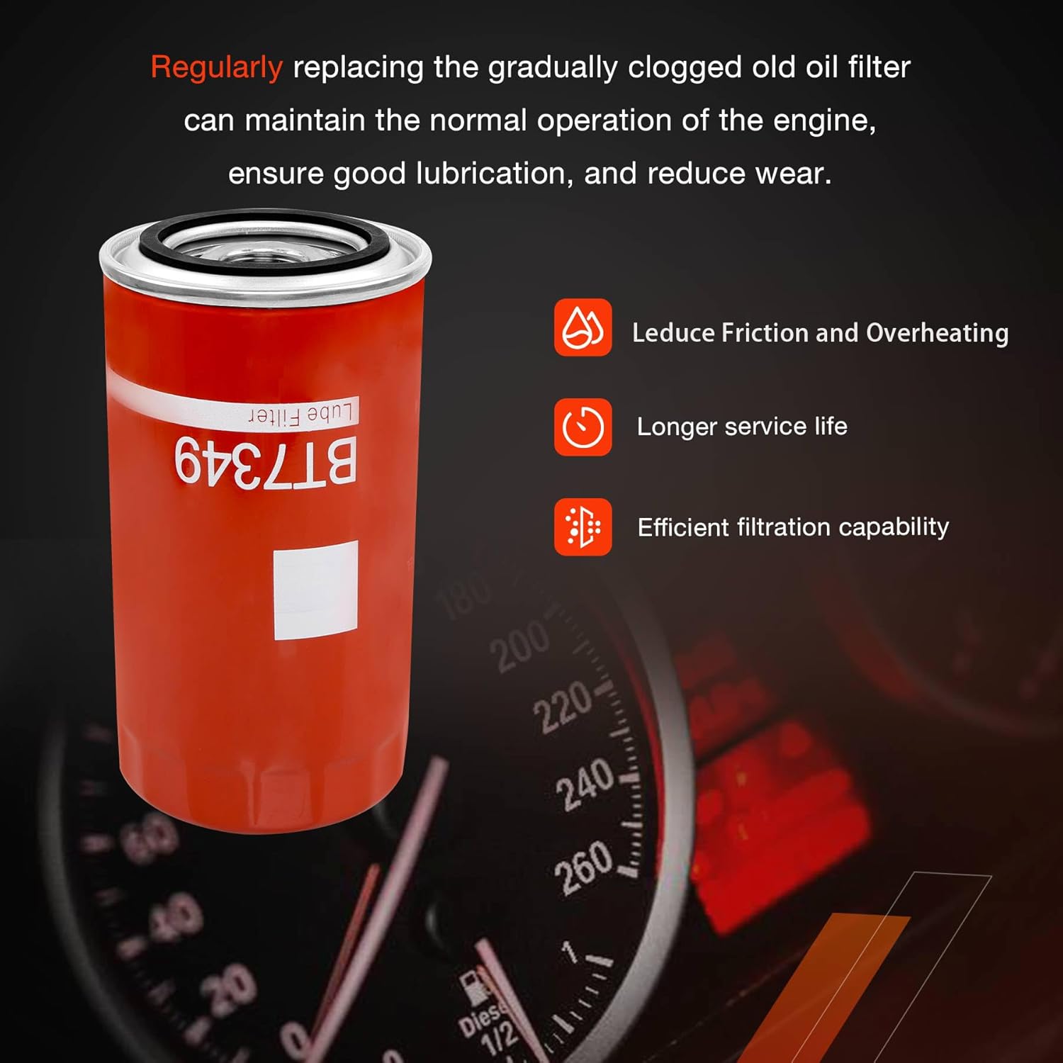 5.9L 6.7L Cummins Oil Filters Fit for Dodge Ram 2500 3500 4500 5500 Trucks 8.3L Diesel Engines, Replaces BT7349, 5083285AA, P550722 (3 Pack)