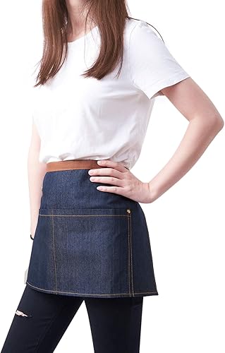 Miniatura 4 de KPD Delantal de mezclilla con bolsillos, ajustable azul para cocina, barbacoa y jardín, delantal de trabajo para hombres y mujeres