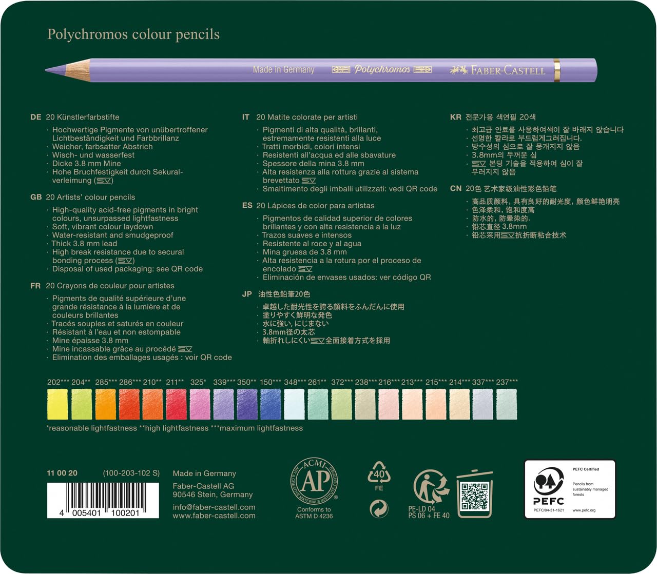 Faber-Castell Art & Graphic Polychromos - Matite colorate in latta da 20 colori aggiuntivi, per arte, artigianato, disegno, schizzi, casa, scuola, università, colorazione