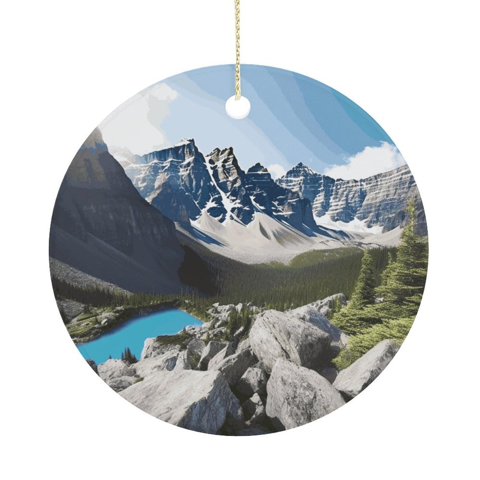 Mountains Christmas Ornaments Colorful Round Ceramic Ornament Christmas Hanging Decor Christmas Tree Decorations Xmas Keepsake for Women Men Xmas Holiday Party