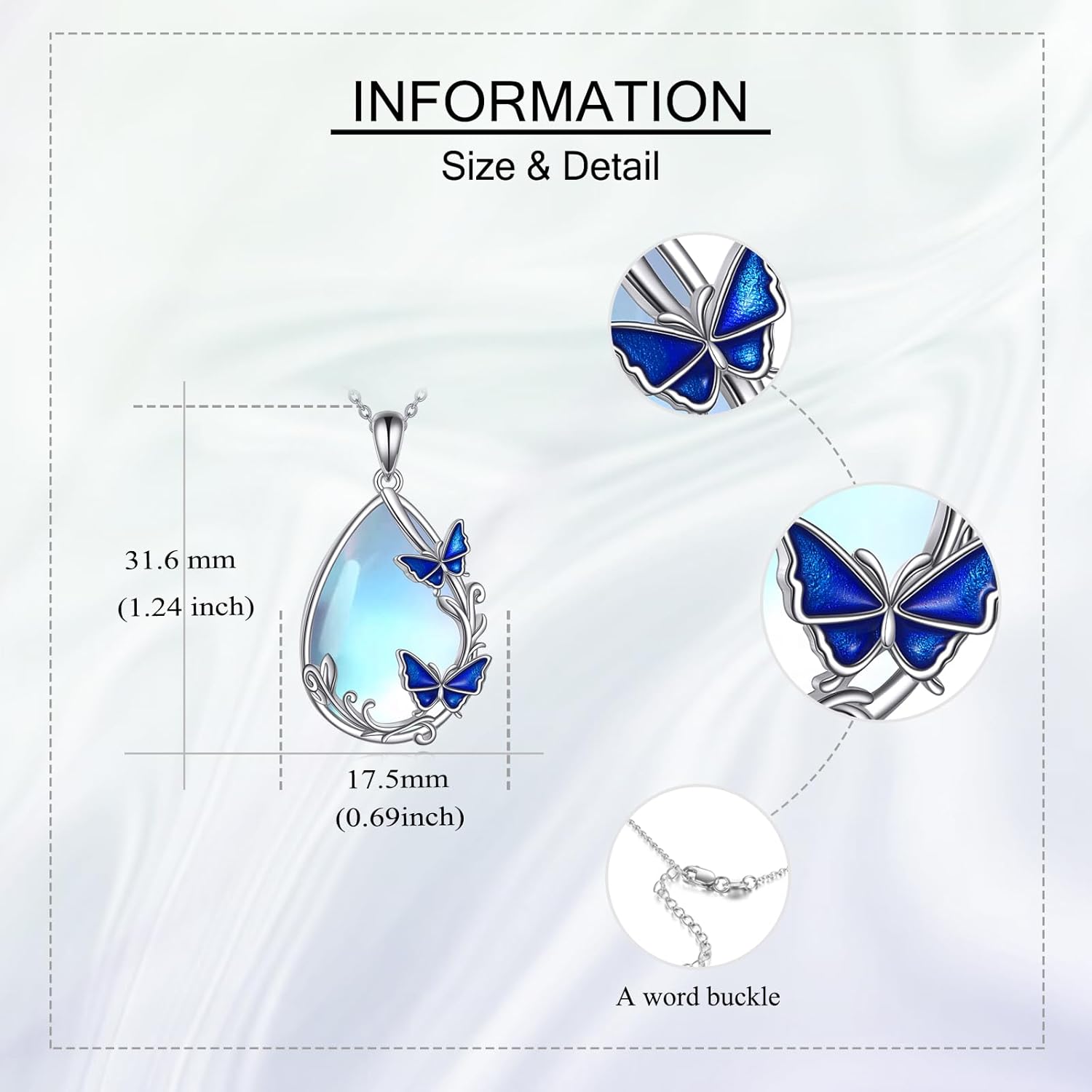 Moonstone Necklace 925 Sterling Silver Butterfly Necklace Moonstone Teardrop Pendant Butterlfy Jewelry Gifts for Women - Image 5