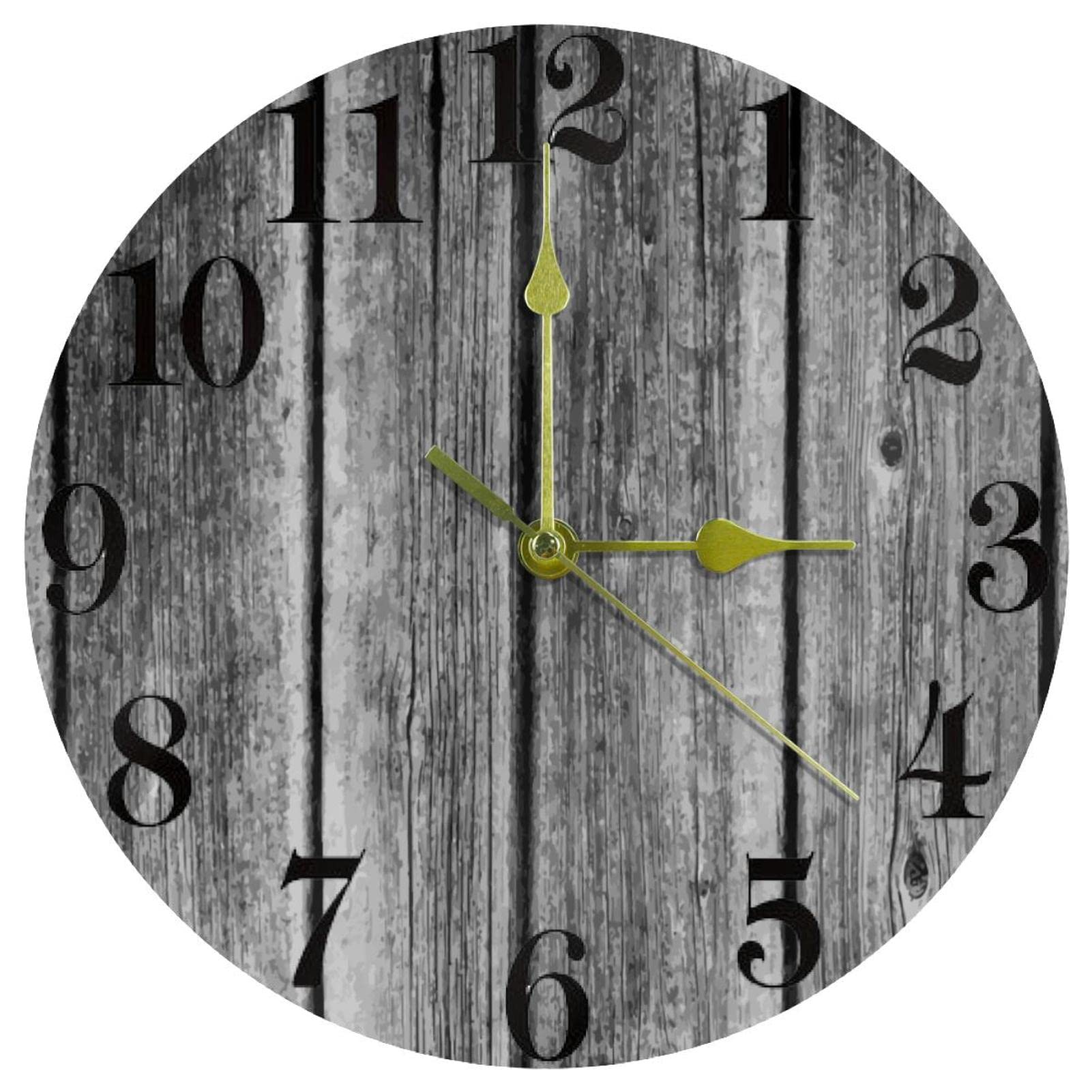 Horloge murale en bois gris ronde 25,4 cm sans bruit pour travailler
