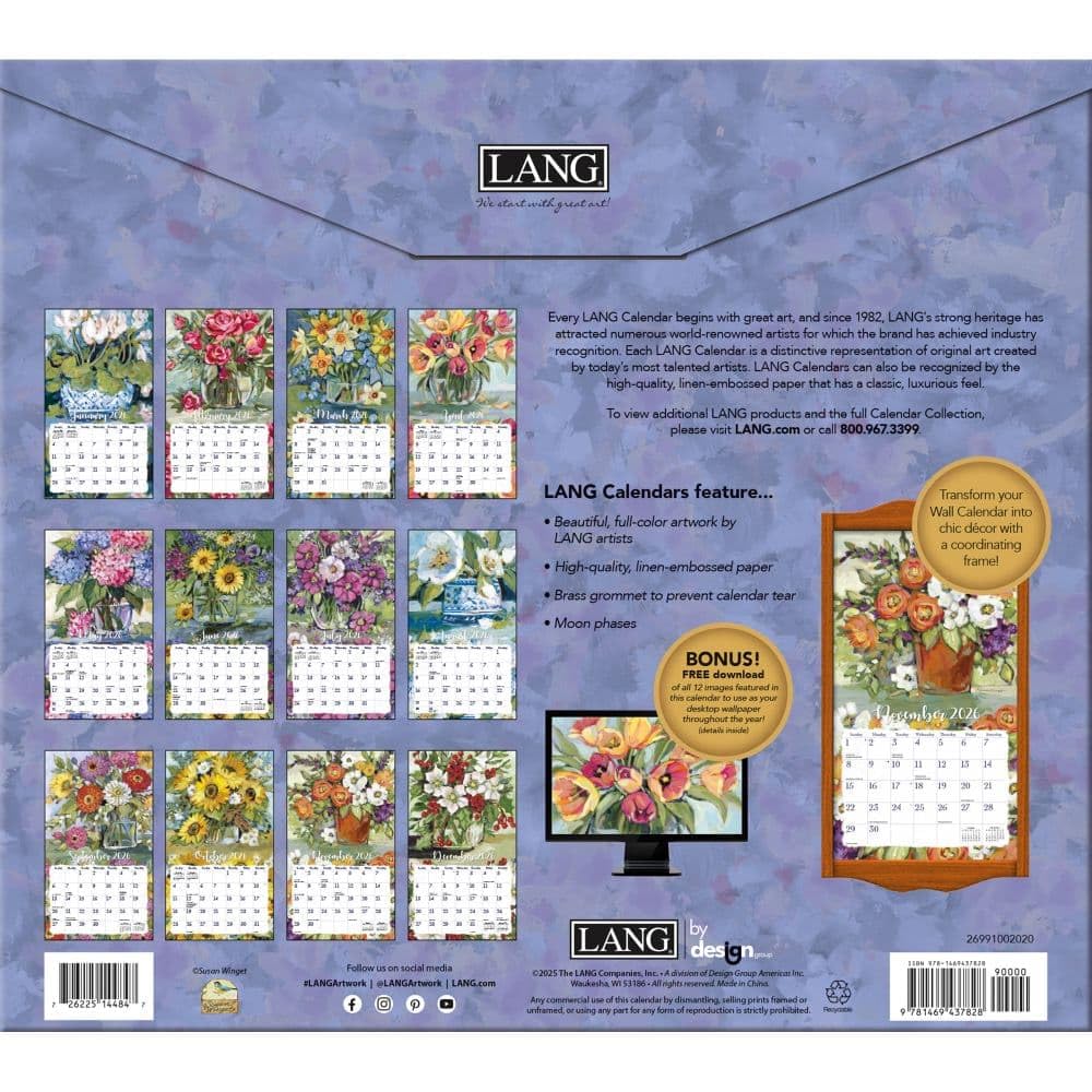 Lang, Gallery Florals - Calendario de pared 2026 de Susan Winget