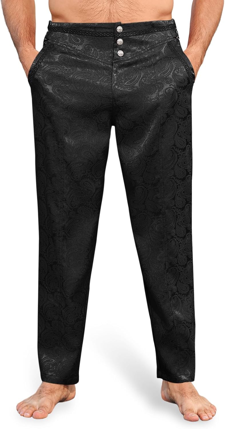 Runcati Mens Renaissance Gothic Pants Medieval Steampunk Victorian Dress Pants Cosplay Costume Trousers - Image 2