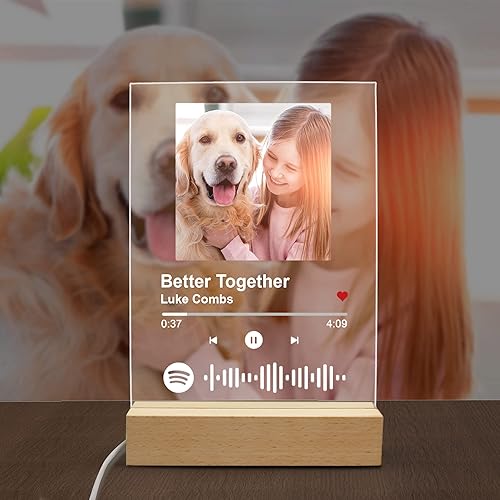 Canción acrílica personalizada con foto, placa de música transparente personalizada, cubierta de álbum de fotos personalizada, luz nocturna con