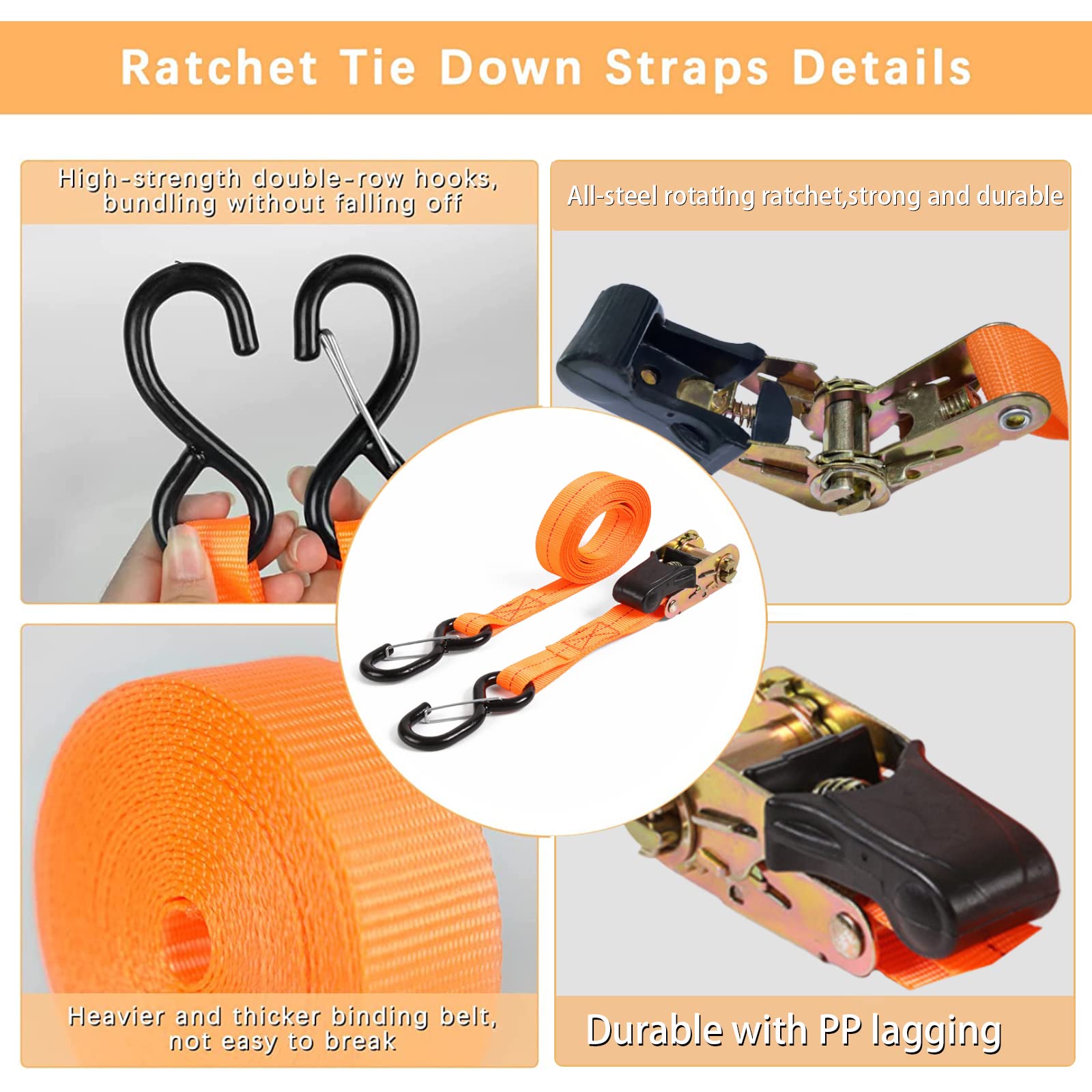 Cinghie A Cricchetto Con Ganci - 2 Pezzi, 3m X 25mm, Arancione, Per Trasporto Sicuro Di Moto E Attrezzature - Foto 5