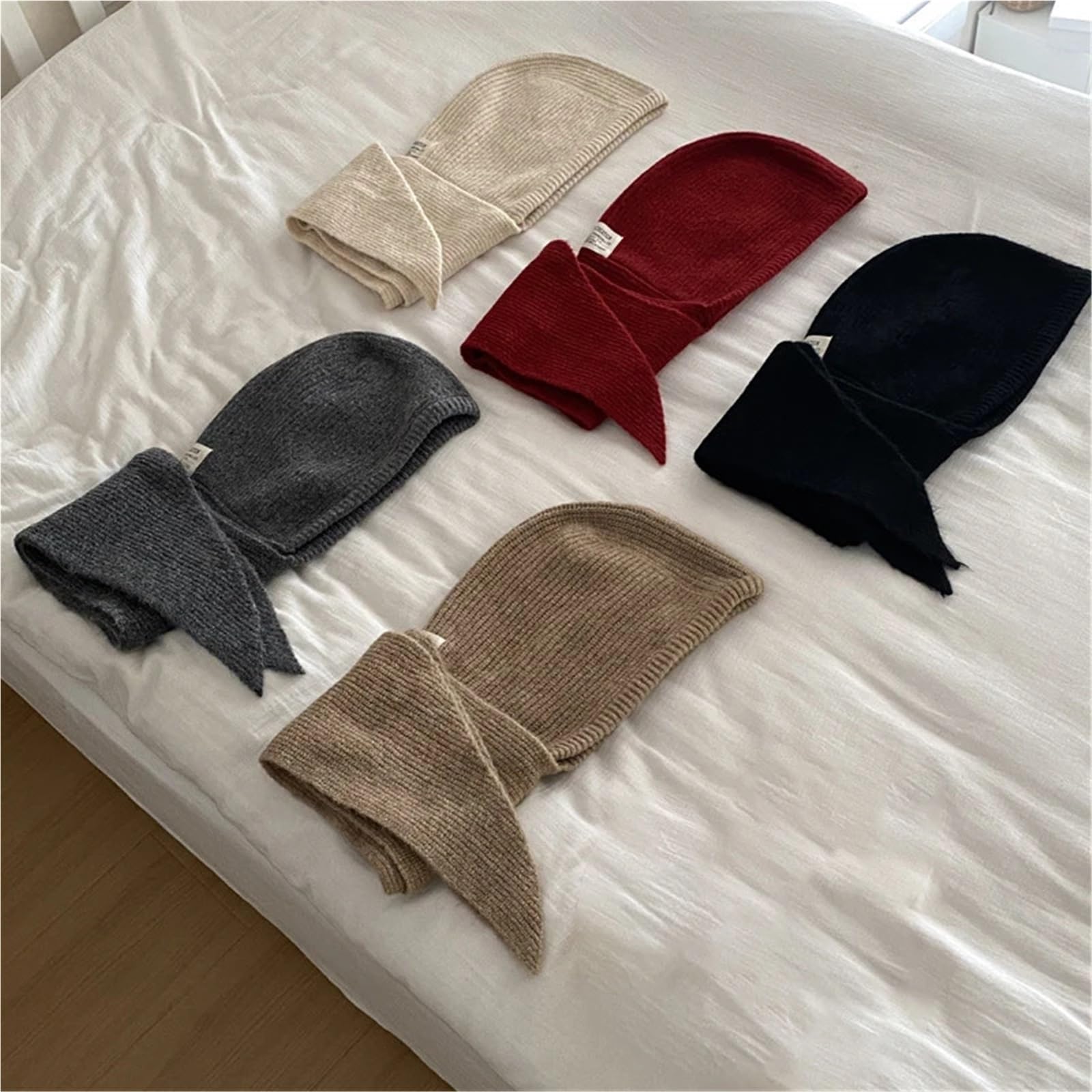 Gorro de Lana Invierno Tejido a Mano, con Cuello Falso, Estilo Chal, Capucha, Ideal for Actividades al Aire Libre. Abrigo una Pieza para Esquí Correr