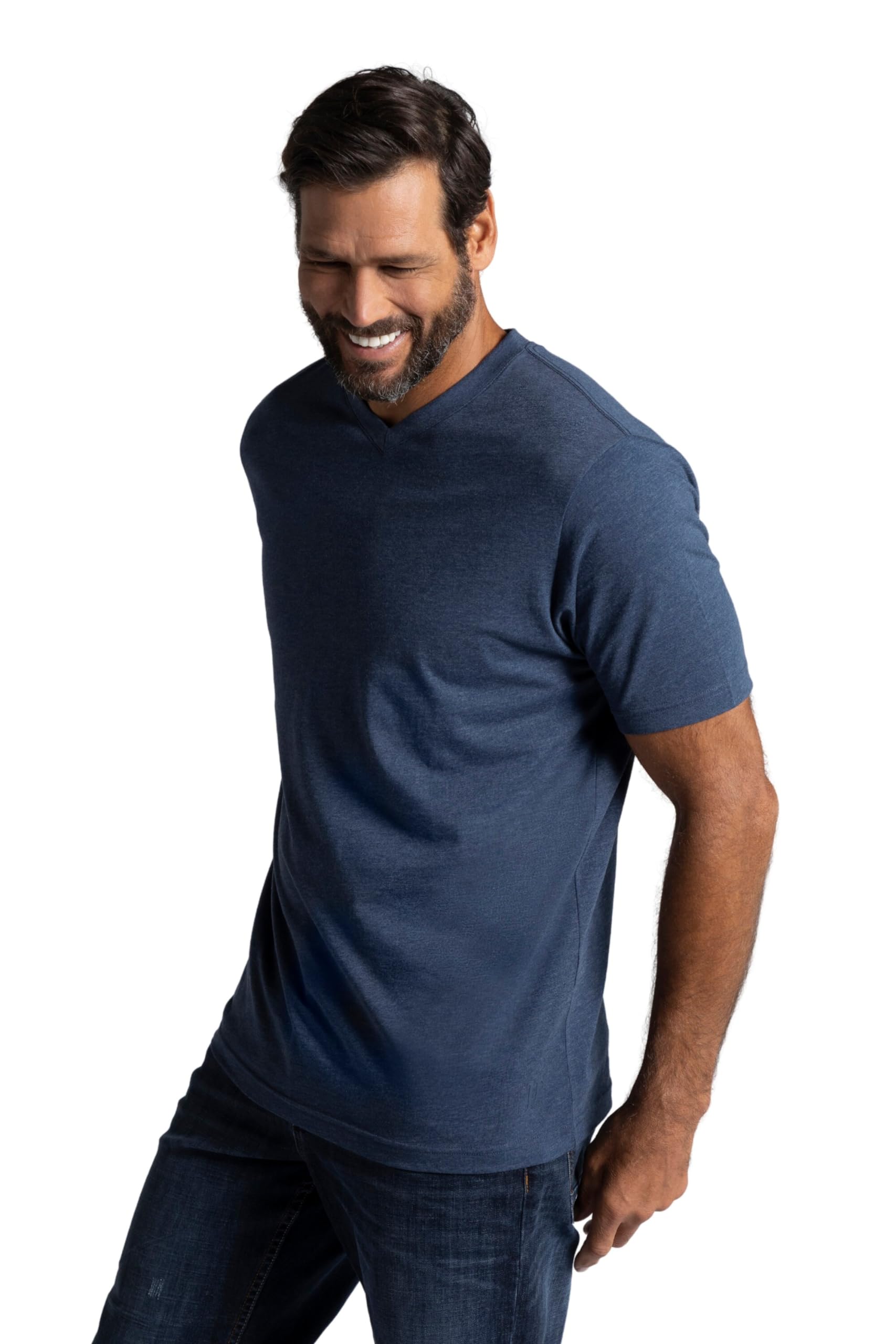JP 1880 Men's T-Shirt, V-Ausschnitt, bis 8XL T-Shirt, Blue Sage Melange, 8XL