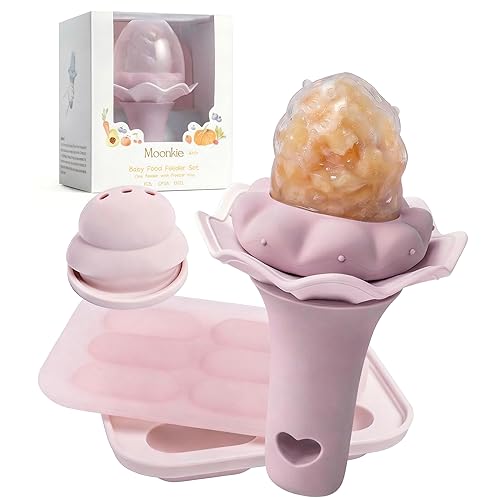 Miniatura 15 de Moonkie Alimentador de frutas para bebés con bandeja congeladora, alimentador de alimentos de silicona sin BPA para alimentación autónoma infantil,