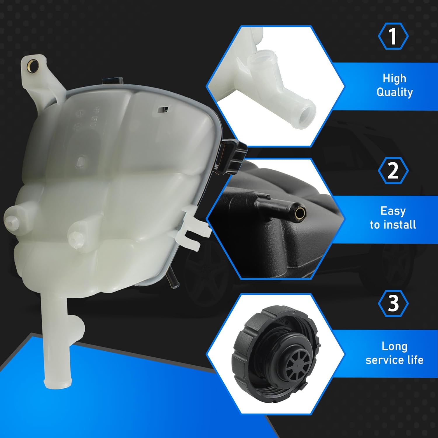 Engine Radiator Coolant Overflow Reservoir Tank With Sensor & Cap Compatible With 2006-2015 Mercedes-Benz GL320 GL350 GL450 GL500 GL550 ML350 ML450 ML500 ML550 Replaces 1645000049 603-256